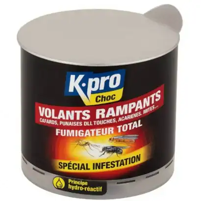 fumigene-insectes-volants-rampants - Boutique Diproclean K.pro Choc volants rampants anti-insectes, lutte contre cafards, punaises, acariens, mites, insectes volants, total fumigateur, principe hydro-reactif, solution efficace pour la désinsectisation.