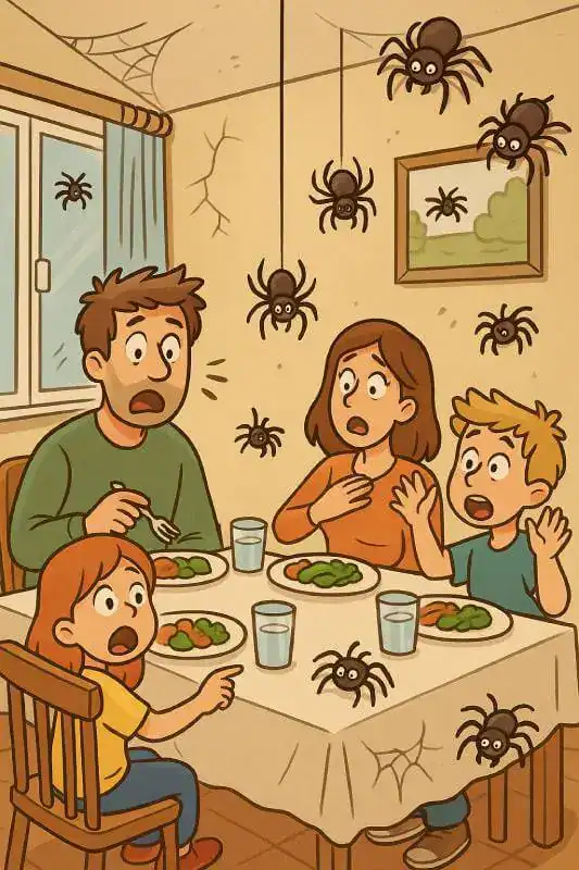 invasion-araignees-maison - Boutique Diproclean Araignées en plastique effrayantes pour décoration d'Halloween ou amusement, parfaites pour jeux effrayants en famille ou entre amis, accessoires innovants pour fêtes d'horreur.