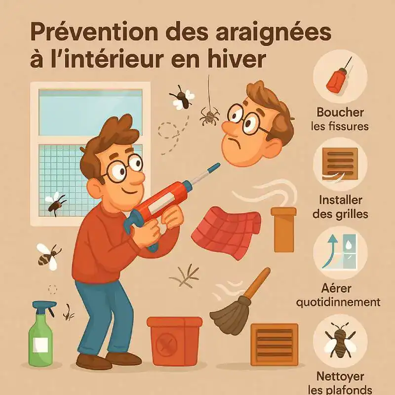 prevention-stop-araignees - Boutique Diproclean Prévient les araignées d'intérieur en hiver avec des astuces anti-insectes, comme boucher les fissures, installer des grilles et aérer quotidiennement en utilisant des produits de la boutique Diproclean.