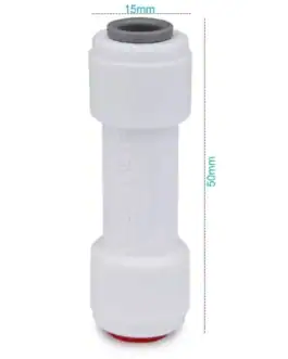 raccords-anti-retour-dimensions - Boutique Diproclean Ensemble de filtres à eau pour adoucisseur, filtre de rinçage, pièce détachée, compatible avec systèmes de traitement d'eau. Dimension : 15mm x 50mm, facile à installer et à remplacer.