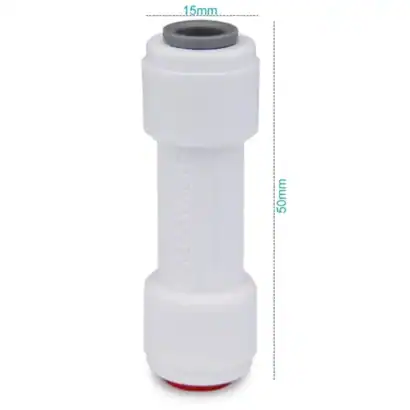 raccords-anti-retour-dimensions - Boutique Diproclean Ensemble de filtres à eau pour adoucisseur, filtre de rinçage, pièce détachée, compatible avec systèmes de traitement d'eau. Dimension : 15mm x 50mm, facile à installer et à remplacer.