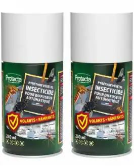 Poudre insecticide Protecta pour diffuseur automatique, efficace contre les insectes volants et rampants, 250 ml, idéal pour la désinsectisation domestique.