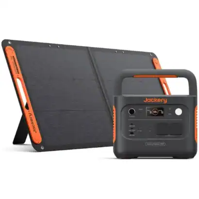 Batterie externe portable Jackery Explorer 1000 avec panneau solaire pour recharge écologique et autonome. Idéal pour camping, randonnée ou secours en cas d'urgence.