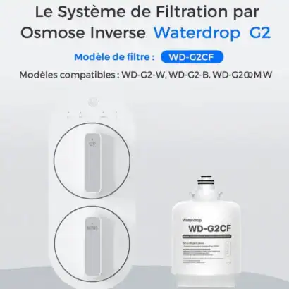 Filtre waterdrop G2 pour osmose inverse, compatible avec modèles WD-G2-W, WD-G2-B, WD-G2CW M W. Améliore la qualité de l'eau avec un système de filtration efficace.