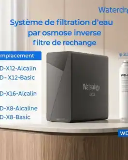 Système de filtration d'eau Waterdrop pour osmose inverse, échangeur, filtrant de haute efficacité pour eau propre et saine.