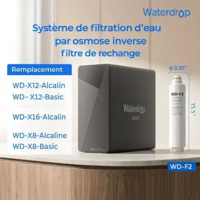 Système de filtration d'eau Waterdrop pour osmose inverse, échangeur, filtrant de haute efficacité pour eau propre et saine.