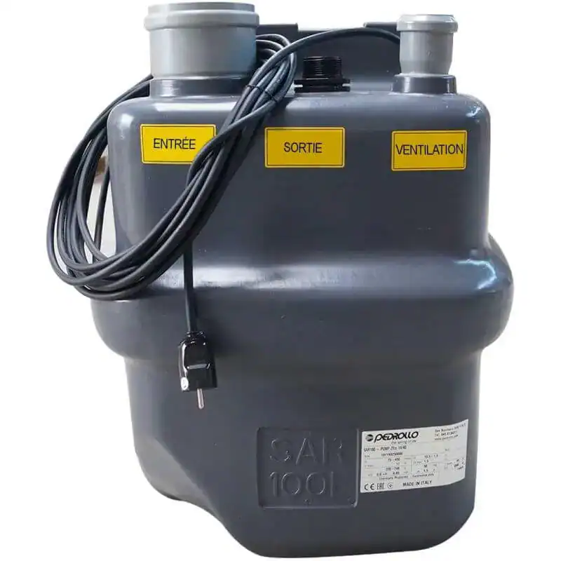 Pompe à vide pour nettoyage industriel, professionnel et hygiène. - Boutique Diproclean Pompe à vide avec raccords pour entrée, sortie et ventilation, idéale pour équipements de nettoyage, dégraissage et autres applications de propreté.