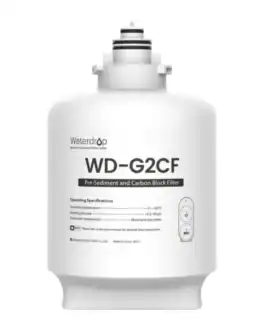 Filtre à eau Waterdrop WD-G2CF pour filtration avancée, élimination des sédiments et du carbone, compatible avec systèmes de filtration d'eau domestiques.