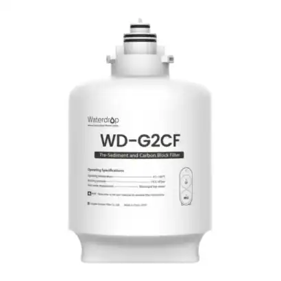 Filtre à eau Waterdrop WD-G2CF pour filtration avancée, élimination des sédiments et du carbone, compatible avec systèmes de filtration d'eau domestiques.