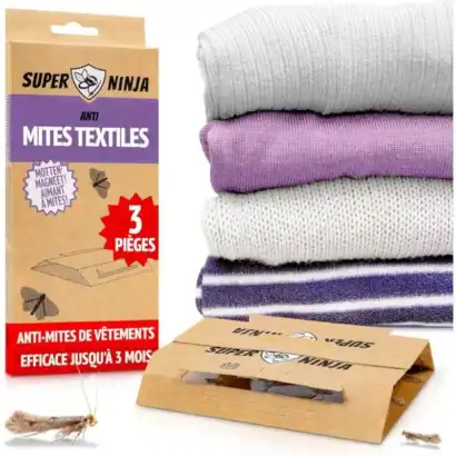 Anti-mites textiles efficace jusqu’à 3 mois, élimine les mites et les œufs, pratique pour protéger vos vêtements. Facile à utiliser, parfait pour un rangement sûr.
