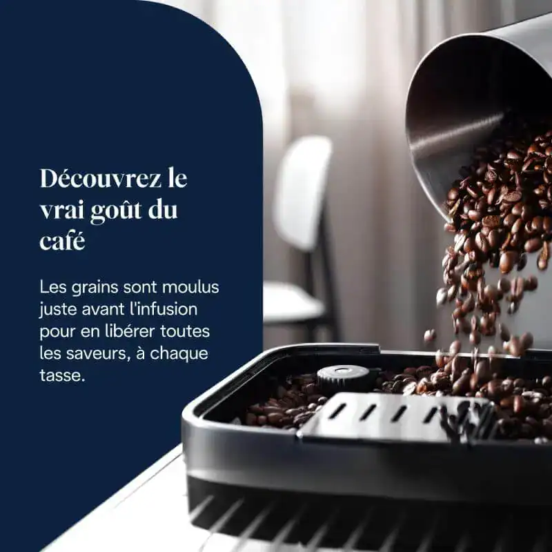 Machine à café en grains pour café fraîchement moulu, extraction des saveurs optimisée, infusion parfaite, accessoire essentiel pour un café aromatique, design moderne.