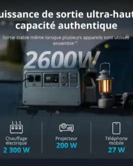 Énergie haute performance, générateur fiable pour outils, camping et urgences. Solution électrique 2600W, idéal pour chauffage, projection et smartphone avec faible consommation.