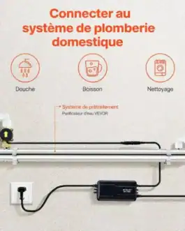 Stérilisateur d'eau UV 55W pour traitement efficace de l'eau de forage, en inox, capacité de 2,7 mètres cubes par heure, idéal pour la désinfection domestique et professionnelle.