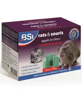 Bloc pour rats et souris Diféthialone 25 PPM, solution efficace pour la lutte intérieure et extérieure contre rongeurs, boîte de 300 g.
