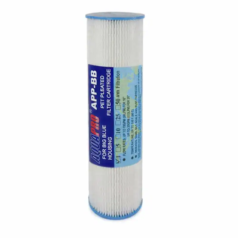 Filtre sédiment plissé 20 pouces Big 1 µm lavable - Boutique Diproclean Filtre sédiment plissé 20 pouces Big 1 µm lavable, idéal pour la filtration de l'eau dans les systèmes de traitement. Facile à nettoyer et réutilisable, il assure une eau propre et saine.