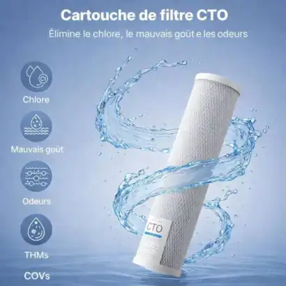 Cartouche de filtre CTO au charbon actif de 20 pouces, 5 microns, pour éliminer chlore, mauvaises odeurs et goûts désagréables dans l'eau.