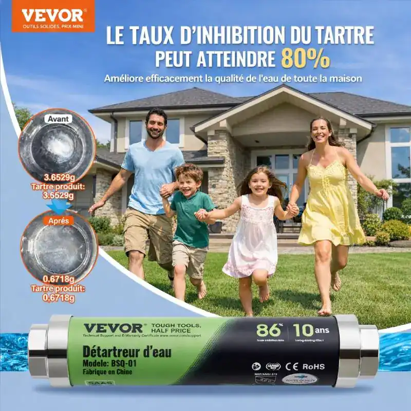 Adoucisseur d'eau anti-tartre maison - Boutique Diproclean Système adoucisseur d'eau anti-tartre pour maison, réduit le tartre jusqu'à 80%, améliore la qualité de l'eau, modèle BSQ-01, durable et efficace.