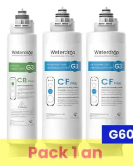 Ensemble de filtres Waterdrop G3P600 pour osmose inverse, comprenant filtres pré-sédiment et charbon, idéal pour une eau pure et saine.