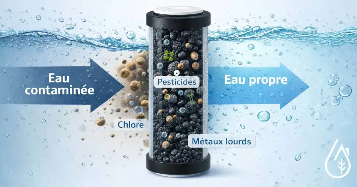 Quelles sont les actions de la cartouche au charbon actif ?