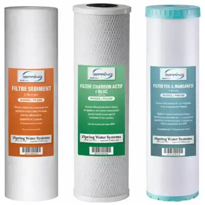 Filtre sédiment 5 microns pour éliminer particules en suspension dans l'eau, idéal pour améliorer la qualité de l'eau domestique. Facile à installer et à remplacer pour une filtration efficace.