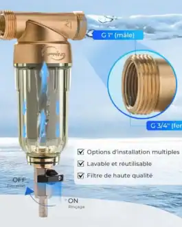Filtre d'eau pour robinet, purification efficace, installation facile, réutilisable, haute qualité.