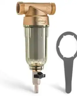 Filtre auto-nettoyant tête bronze pour maison, 50 microns, NPT 3/4 + 1 pouce, idéal pour filtration efficace et durable.