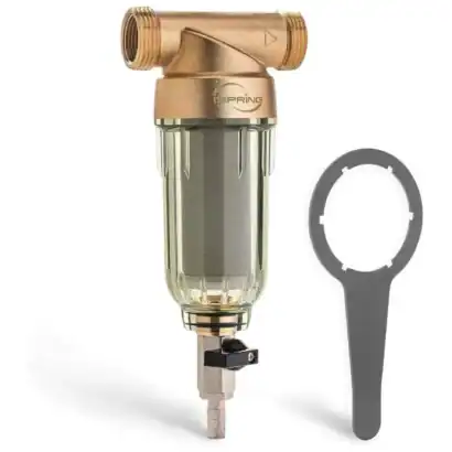 Filtre auto-nettoyant t&ecirc;te bronze pour maison, 50 microns, NPT 3/4 + 1 pouce, id&eacute;al pour filtration efficace et durable.