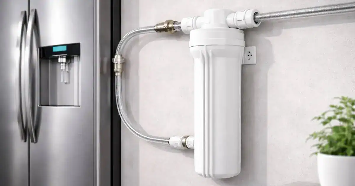 Pr&eacute;filtration d&rsquo;eau install&eacute;e avant un r&eacute;frig&eacute;rateur am&eacute;ricain