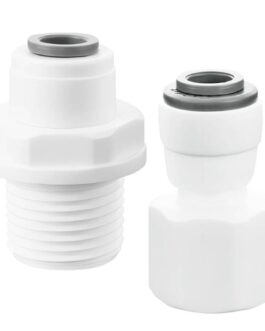 Raccord rapide pour tubes 1/4" avec filetage 3/8", adapté pour systèmes d'eau osmosée, facile à connecter et déconnecter, idéal pour installations de filtration d'eau.