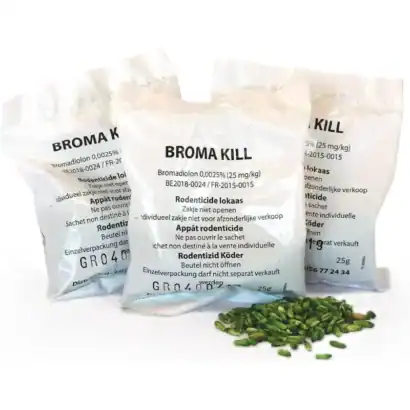 Sachets de rodenticide à l'avoine pour souris et mulots, contenant 25 PPM de Brodifacoum, idéal pour la lutte contre les rongeurs.