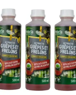 Lot de 3 flacons de concentré attractif pour guêpes et frelons, 500 ml chacun, efficace contre le frelon asiatique, idéal pour la lutte antiparasitaire.