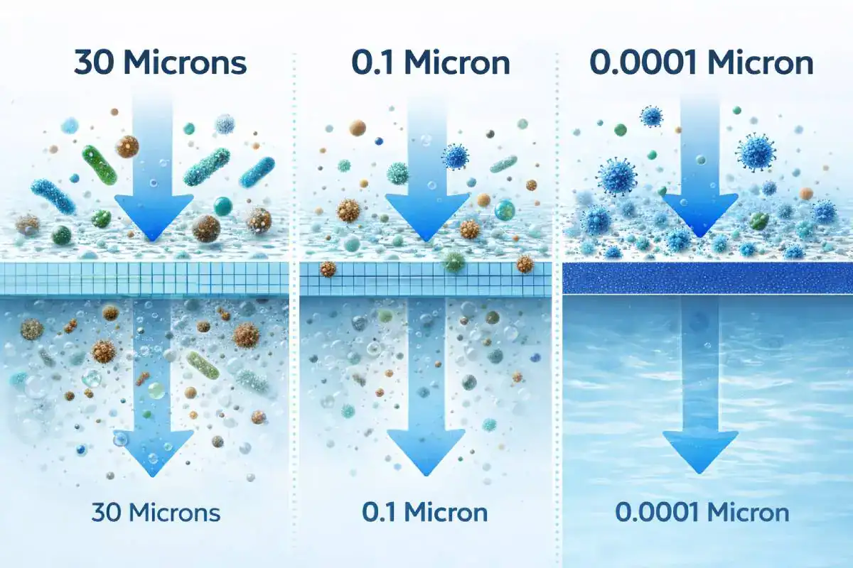 Comparatif filtration eau microns