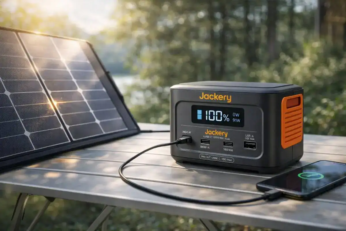 Recharge du Jackery Explorer 100 Plus par USB-C et panneau solaire