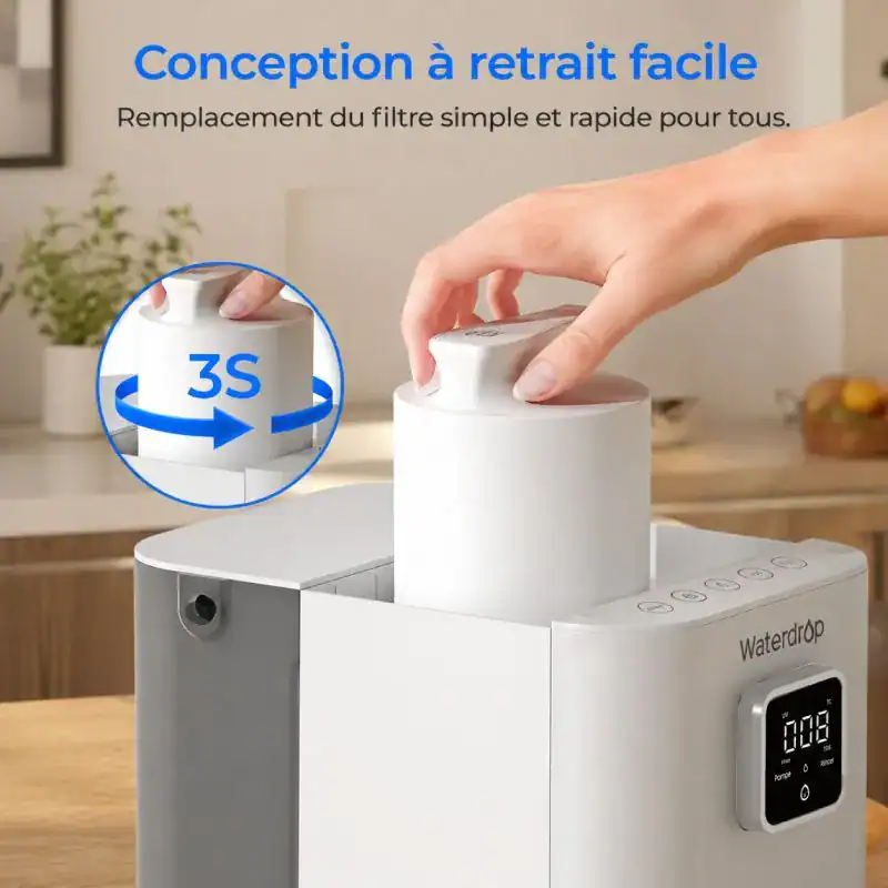 Distributeur d'eau min&eacute;rale osmos&eacute;e avec UV, facile &agrave; utiliser, permettant de choisir entre diff&eacute;rentes temp&eacute;ratures pour une eau pure et saine.