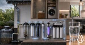 Filtre &agrave; eau sous &eacute;vier avec syst&egrave;me de purification avanc&eacute;, id&eacute;al pour une eau propre et saine. Installation facile, parfait pour am&eacute;liorer la qualit&eacute; de l'eau dans votre maison.
