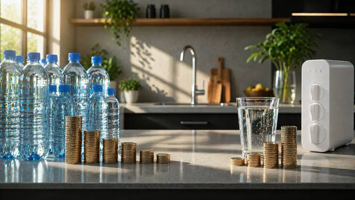 Graphique illustrant les économies entre eau filtrée et eau en bouteille