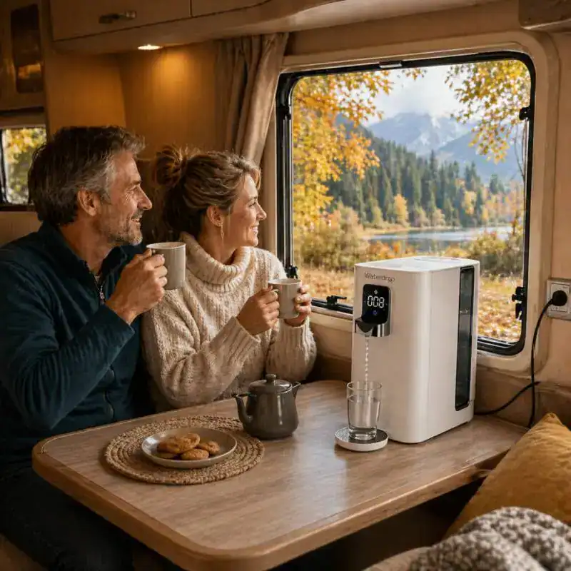 Filtre pour syst&egrave;me d'osmose inverse Waterdrop K19-HG dans un van, id&eacute;al pour une eau pure lors de vos voyages.