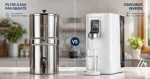 Filtre &agrave; eau par gravit&eacute; sans &eacute;lectricit&eacute; et osmose inverse avec filtration avanc&eacute;e pour une eau saine.