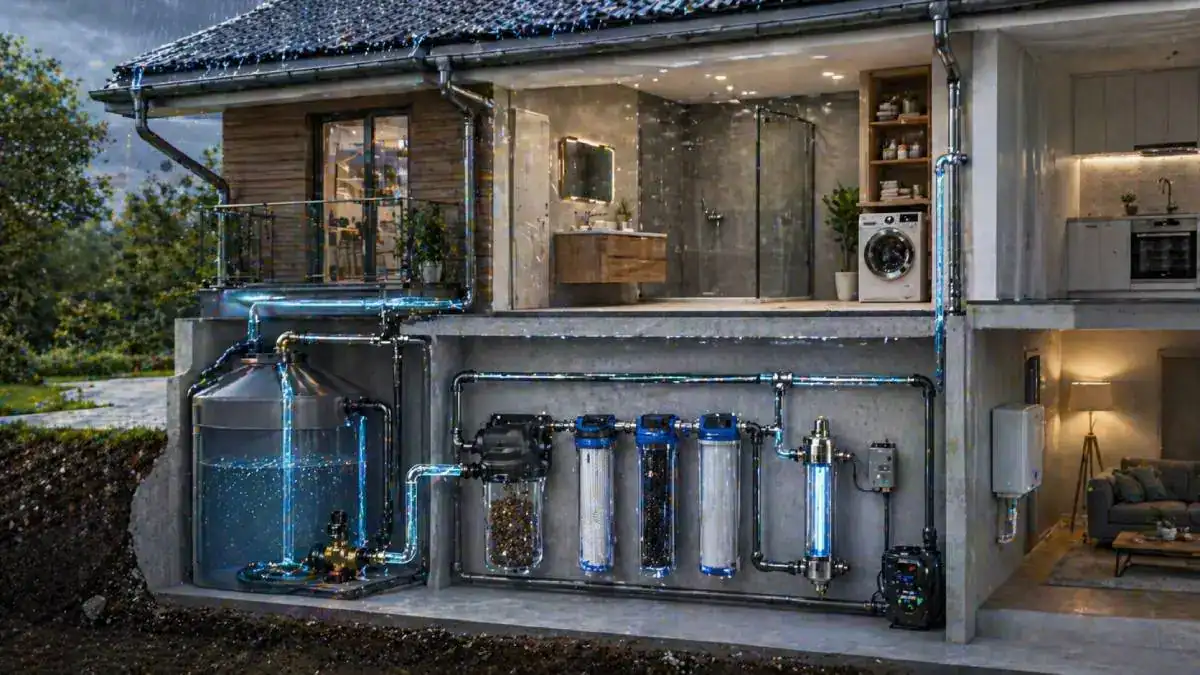 Sch&eacute;ma filtration eau pluie maison