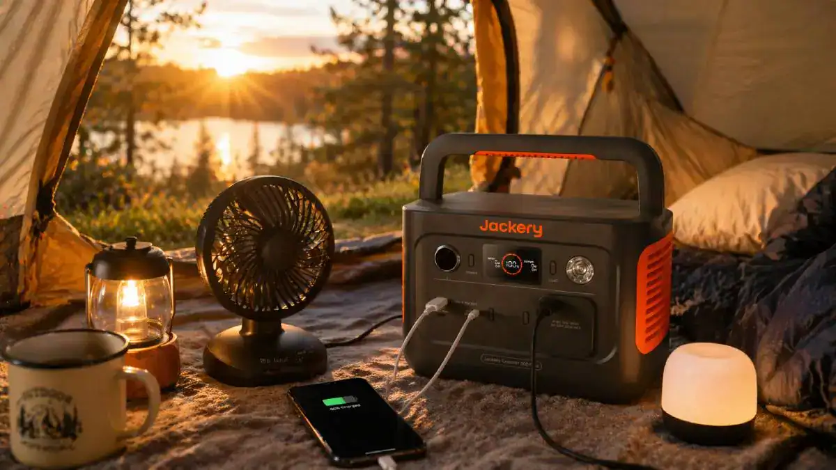 Jackery 300 Plus utilis&eacute; en camping et mobilit&eacute; l&eacute;g&egrave;re