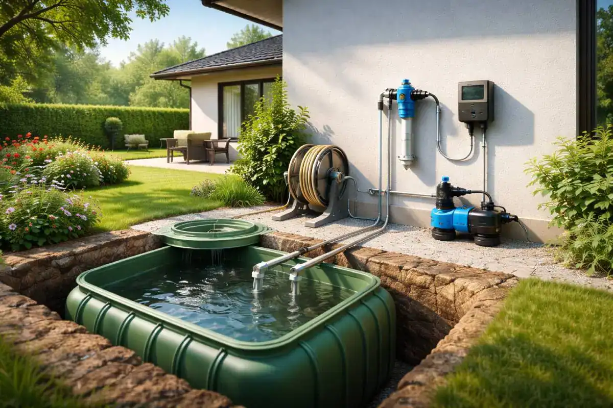 Installation eau de pluie avec cuve enterrée et pompe