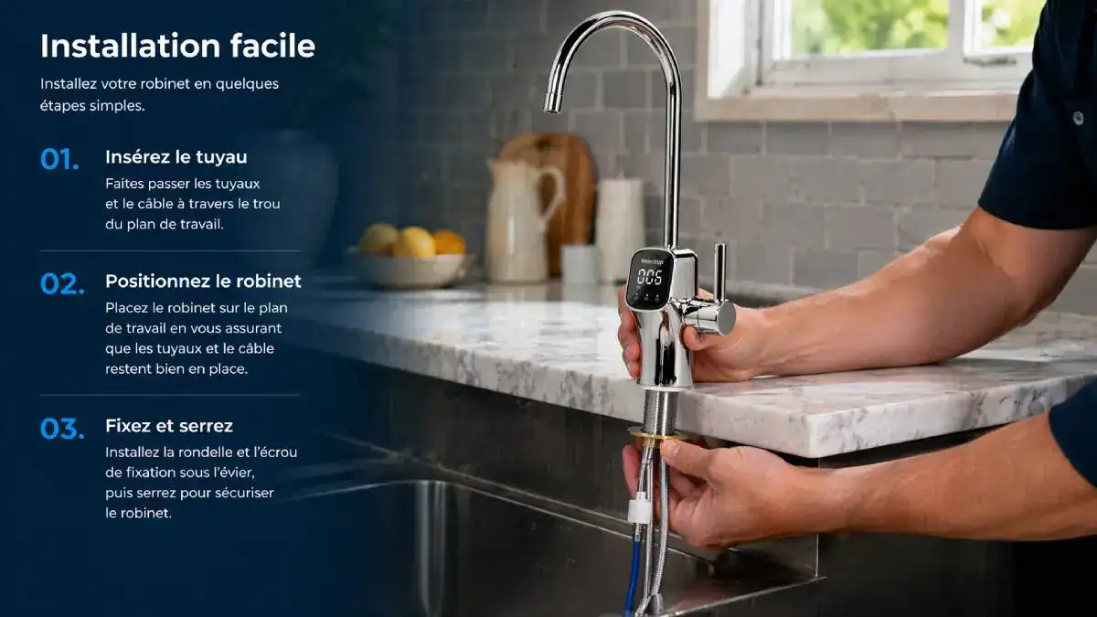 Installation du robinet intelligent Waterdrop sur plan de travail