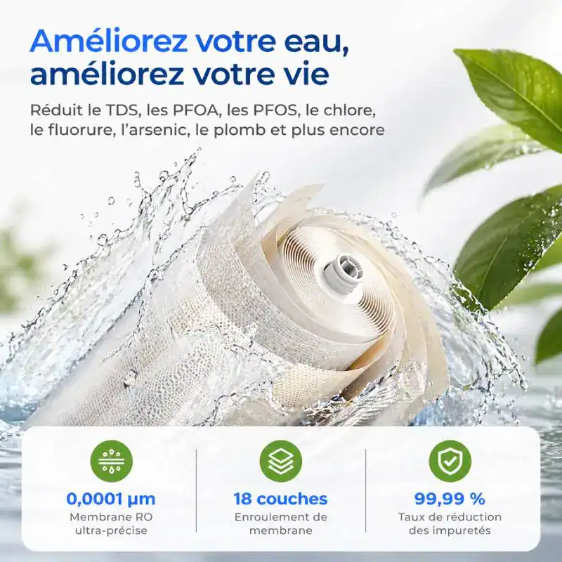 Filtre X12-F3 pour syst&egrave;me d'osmose inverse Waterdrop X12, 1200 GPD, haute performance, filtration pr&eacute;cise, &eacute;limine 99,99 % des impuret&eacute;s, 18 couches de filtration, membrane ultra-pr&eacute;cise.