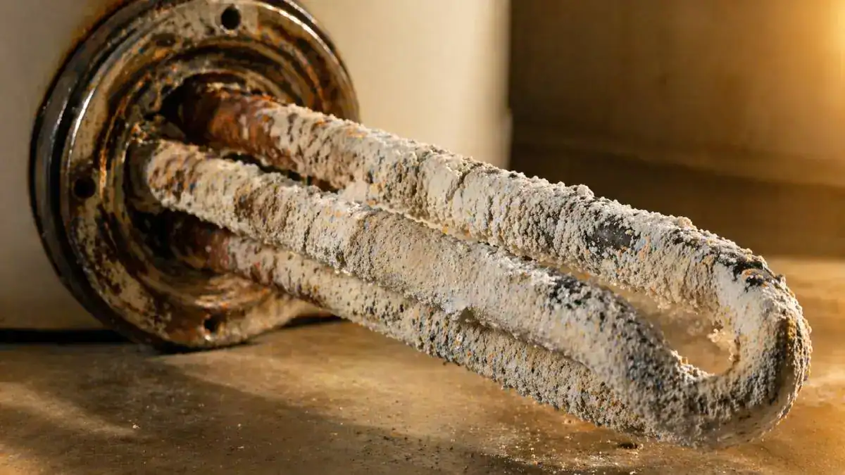 D&eacute;p&ocirc;t de tartre sur une r&eacute;sistance de chauffe-eau