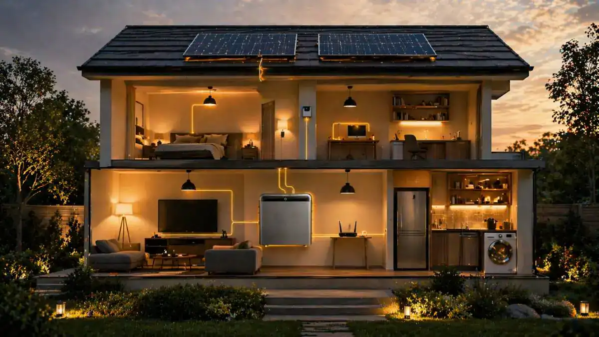 Maison moderne aliment&eacute;e par &eacute;nergie solaire avec batterie Jackery SolarVault 3 Pro