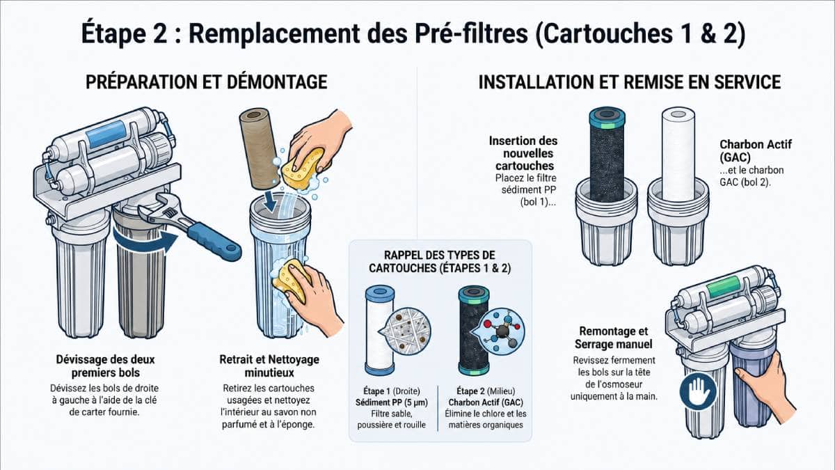 Le remplacement des pr&eacute;-filtres osmoseur domestique