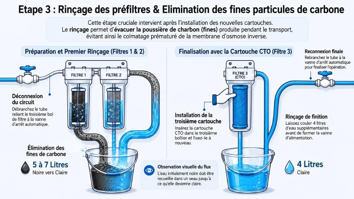 Le rin&ccedil;age des pr&eacute;-filtres et &eacute;limination des fines de carbone