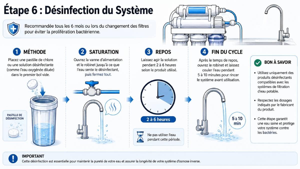 La d&eacute;sinfection compl&egrave;te du syst&egrave;me osmoseur