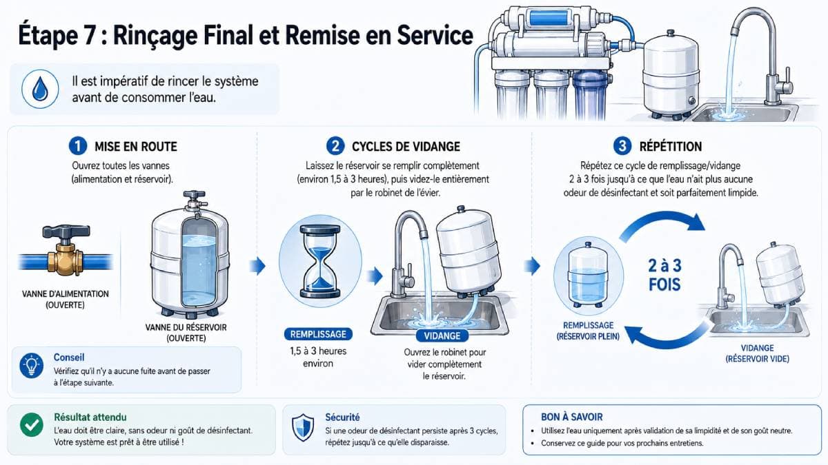 Faire le rin&ccedil;age final et remise en service osmoseur