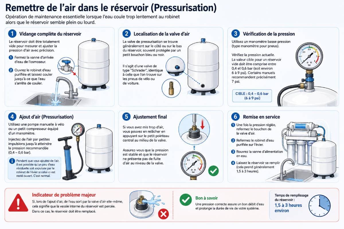 Comment remettre de l&rsquo;air dans le r&eacute;servoir d&rsquo;un osmoseur